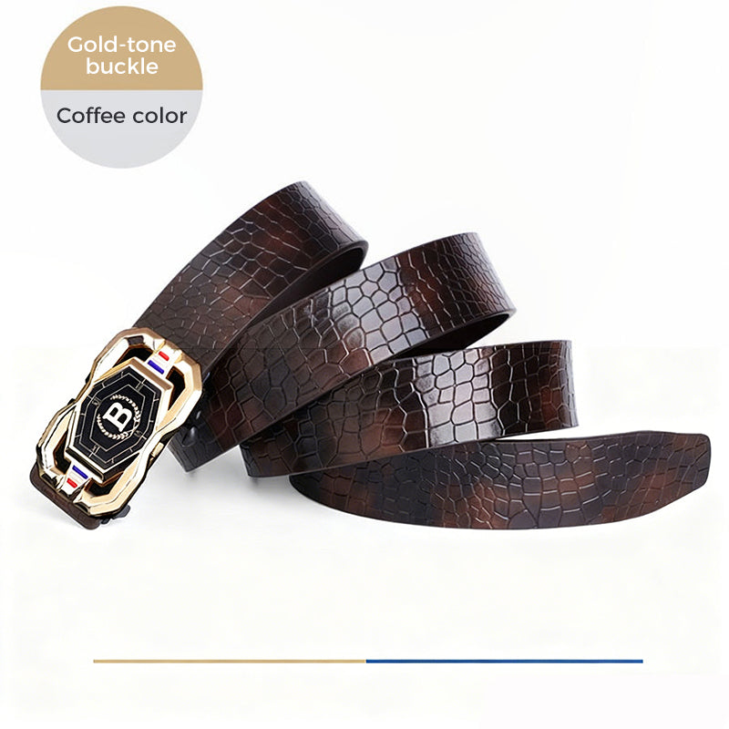 🐊 50% OFF NOW! 🎉 Men‘s Crocodile-Pattern Belt – Automatic Buckle, Genuine Leather & Versatile 👔📦