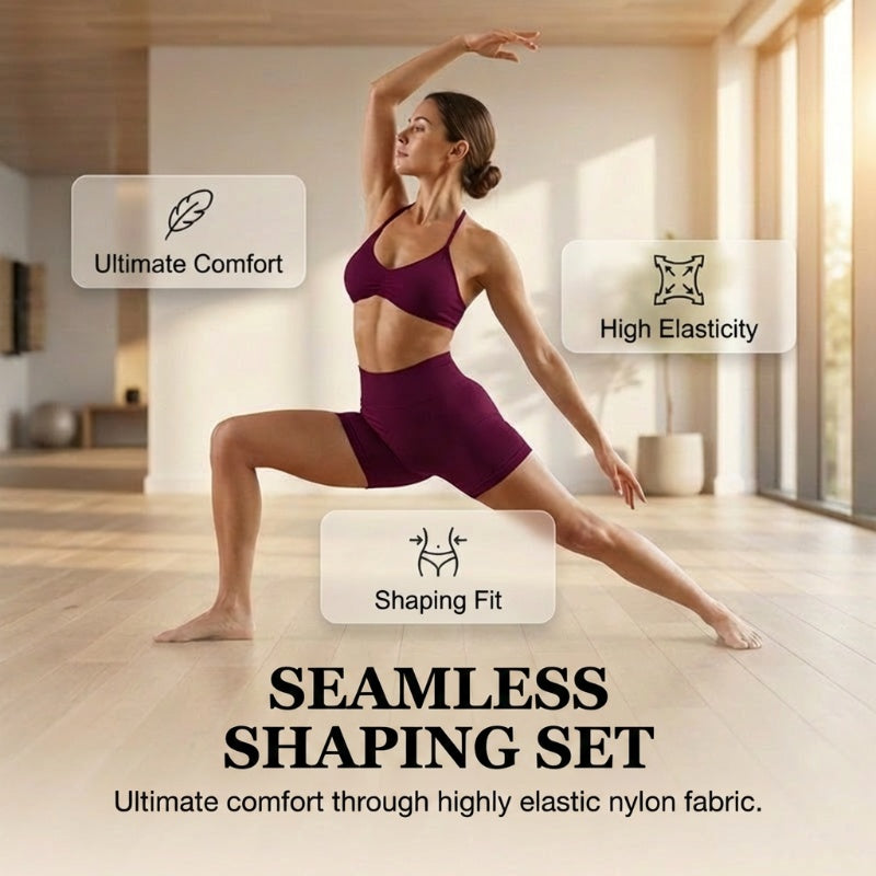 🥳2026 HOT SALE🥳💞50K+ SOLD!🥳💕 50% OFF! Halter Top & High-Waisted Shorts Set – Gentle tummy control, breathable seamless fabric. Butt‑shaping design, no roll‑down. Perfect for yoga or summer walks. 👙✨