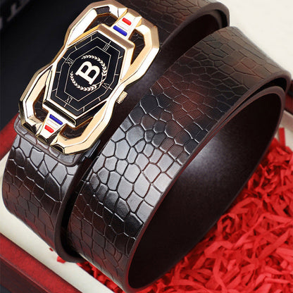 🐊 50% OFF NOW! 🎉 Men‘s Crocodile-Pattern Belt – Automatic Buckle, Genuine Leather & Versatile 👔📦