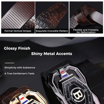 🐊 50% OFF NOW! 🎉 Men‘s Crocodile-Pattern Belt – Automatic Buckle, Genuine Leather & Versatile 👔📦