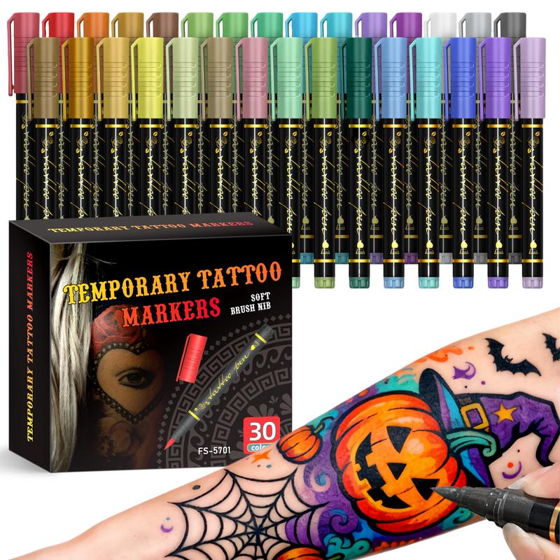 🥳2026 HOT SALE🥳💞50K+ SOLD! 🎨✨ 50% OFF! Temporary Tattoo Markers – 10/15 vivid colours, flexible brush tip, waterproof & non-toxic. Perfect for Halloween & face art! 🎃💚