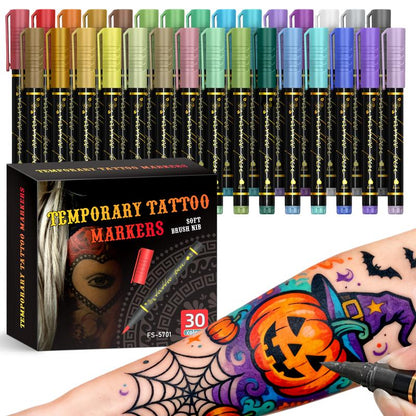 🥳2026 HOT SALE🥳💞50K+ SOLD! 🎨✨ 50% OFF! Temporary Tattoo Markers – 10/15 vivid colours, flexible brush tip, waterproof & non-toxic. Perfect for Halloween & face art! 🎃💚