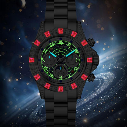 🎁TINAIBIN Twelve Zodiac Signs & Starry Sky Diamond Automatic Skeleton Men's Watch