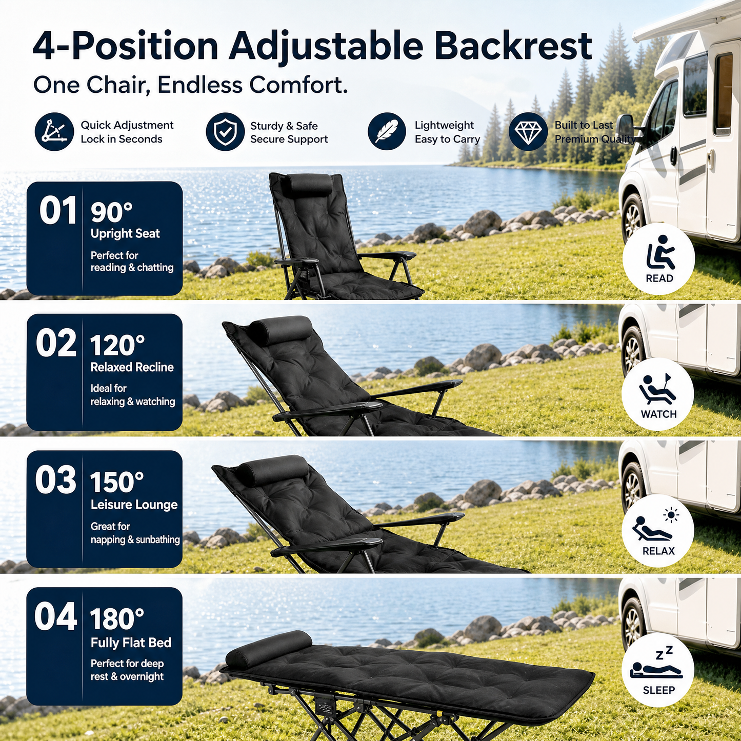 🥳2026 HOT SALE🥳💞50K+ SOLD!🪑🛡️ 50% OFF! Portable Folding Outdoor Chair – 300lb capacity, carbon steel frame, 3‑4 reclining positions. Anti‑sink feet, stable on any terrain! 🏕️✨