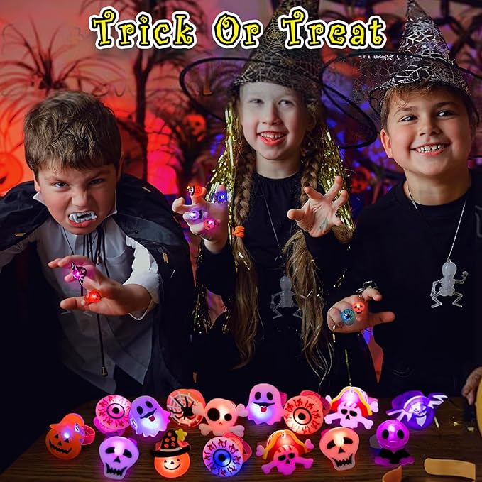 🥳2026 HOT SALE🥳💞50K+ SOLD!🎃👻 50% OFF! LED Halloween Glowing Ring – 50pcs assorted set, no repeats! Pumpkin, ghost, skull & bat shapes. Flash red & blue – perfect for trick-or-treat! 🎁✨