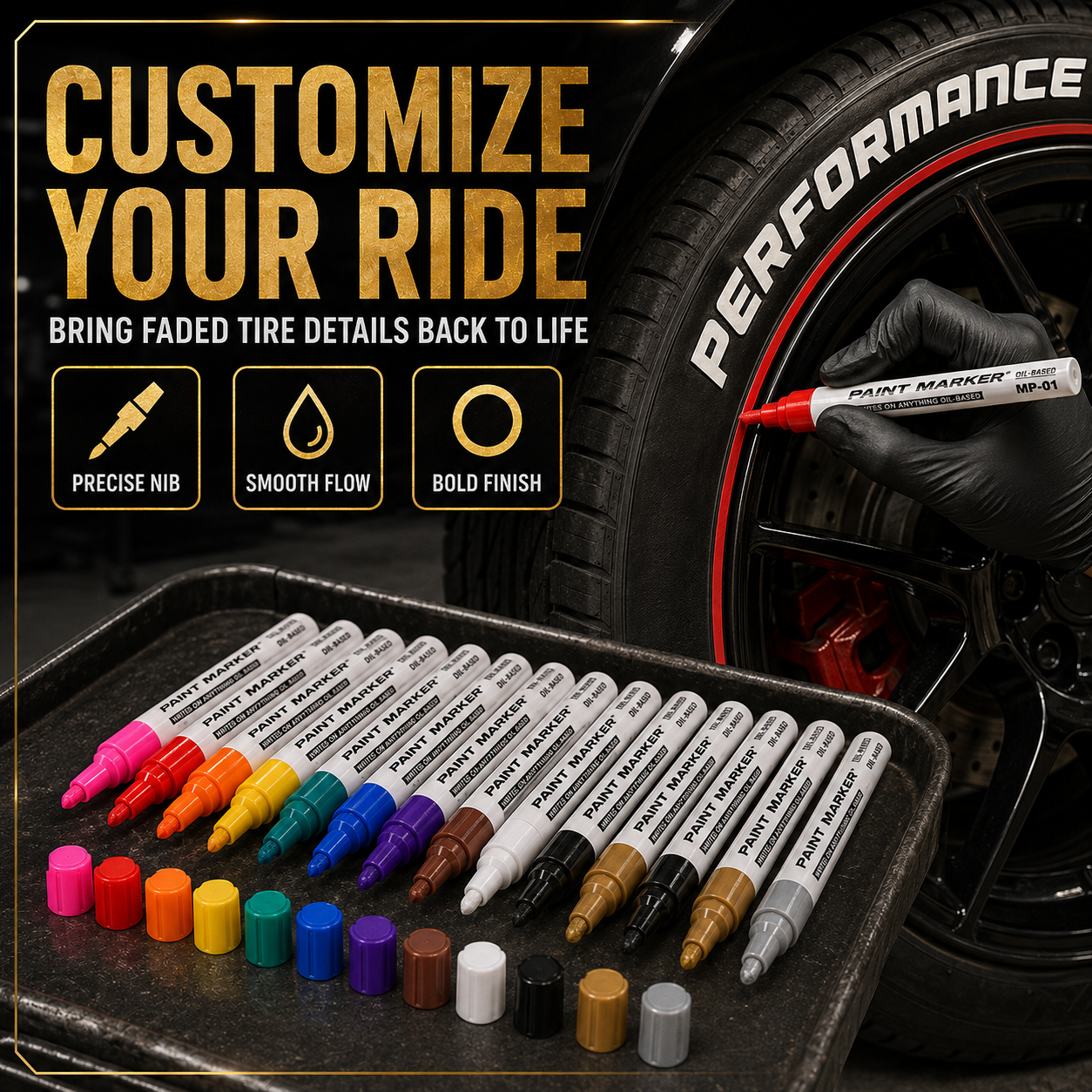 🥳2026 HOT SALE🥳💞50K+ SOLD! ✏️🔧 50% OFF! Oil-Based Waterproof Tire Marker Pen – 12 vibrant colors, waterproof & fade‑resistant. Perfect for tires, metal, glass & DIY crafts – bold marks that last! 🎨🚗