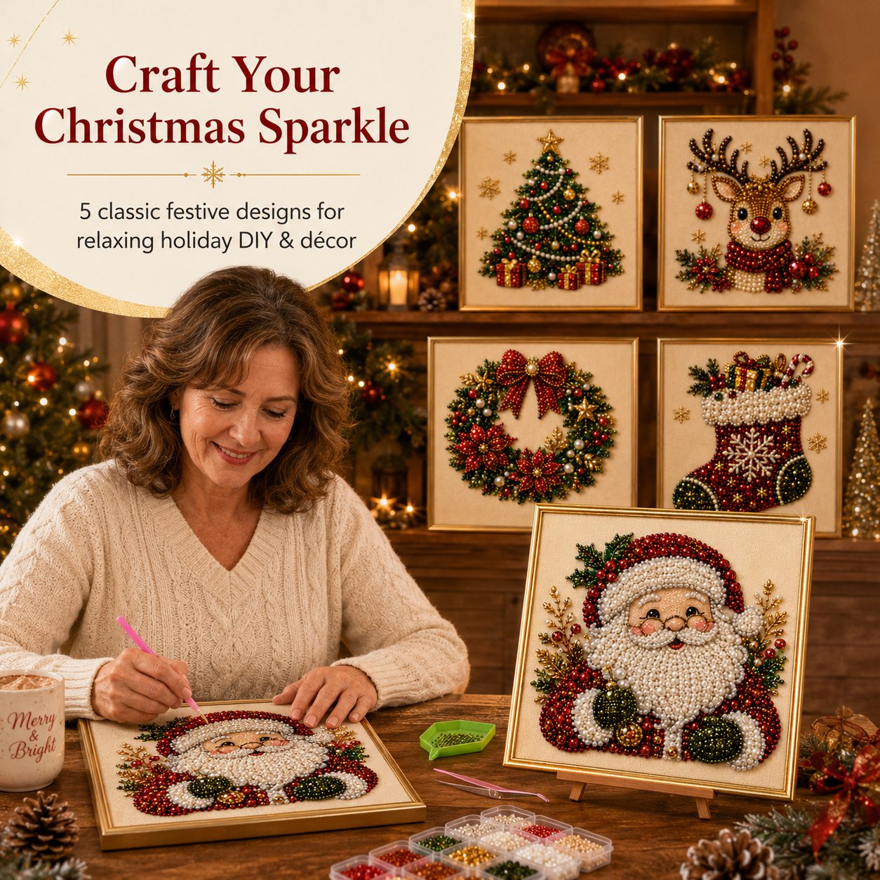 🥳2026 HOT SALE🥳💞50K+ SOLD!🎄✨ 50% OFF! DIY Christmas Pearl Diamond Painting Kit – 5 festive designs, 3D raised beads & display frame included. A sparkling holiday masterpiece for your wall! 🖼️🎨