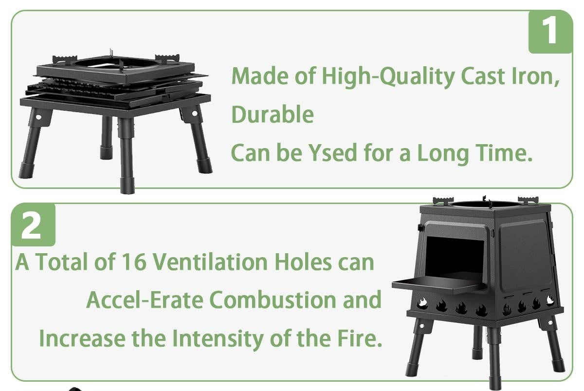 🥳2026 HOT SALE🥳💞50K+ SOLD! 🔥🏕️ 50% OFF! Portable Wood Burning Rocket Stove – 16 vent holes create super-efficient airflow, boils water in minutes. Heavy-duty cast iron holds heat – no more waiting around for a cuppa! ☕✨