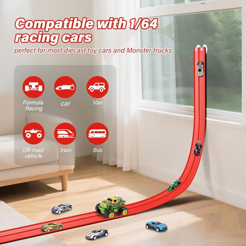 🥳2026 HOT SALE🥳💞50K+ SOLD! 🚗✨ DIY Racing Track Set – 13.1ft flexible track, suction cups & 4 alloy cars. Kids build loops & ramps, no tools needed. Screen-free fun! 🎁💪