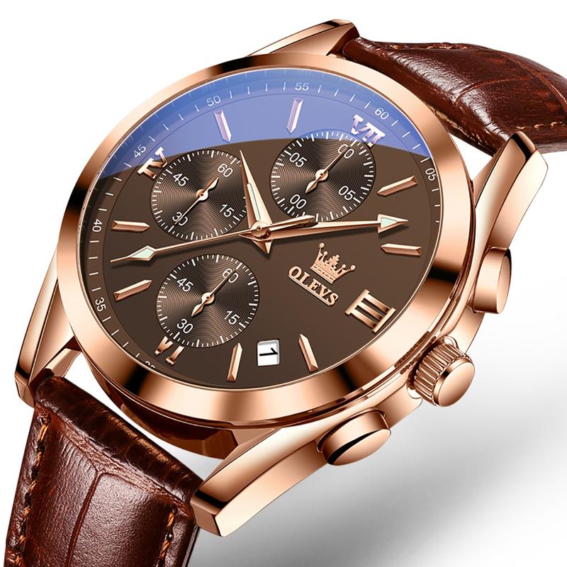 🥳2026 HOT SALE🥳💞50K+ SOLD!⌚💼 50% OFF! OLEVS Chronograph Watch – Triple‑eye, six‑hand. Genuine leather, casual elegance. Precise & reliable. 🕰️✨