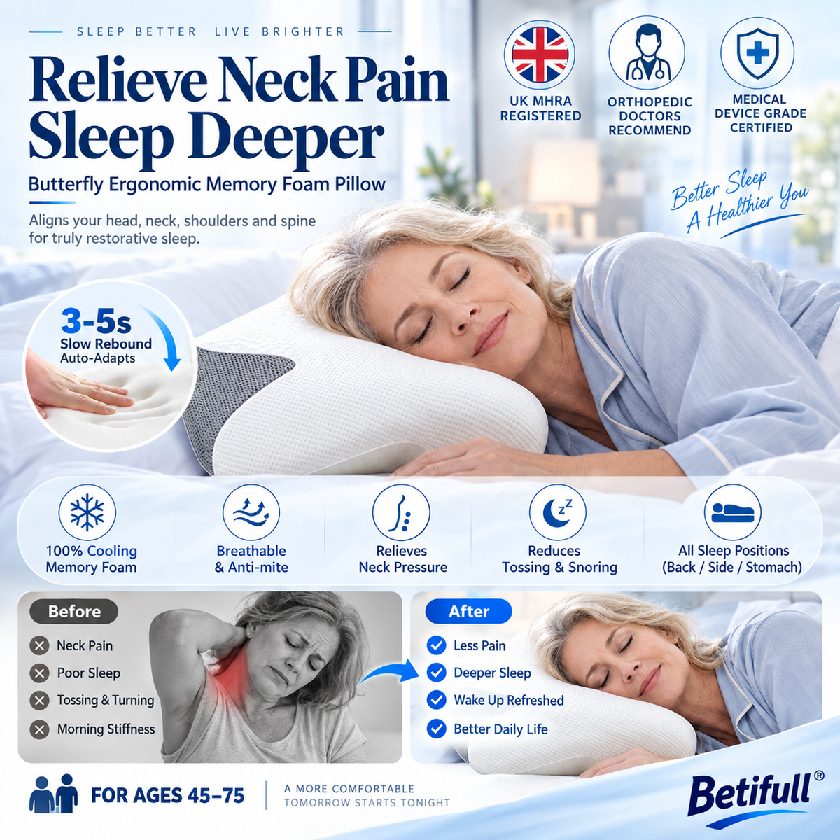 🥳2026 HOT SALE🥳💞50K+ SOLD!🦋😴 50% OFF! Butterfly Memory Foam Pillow – Slow rebound, ergonomic support. Aligns neck & spine for deep, restful sleep. Wake up refreshed. 🛏️✨