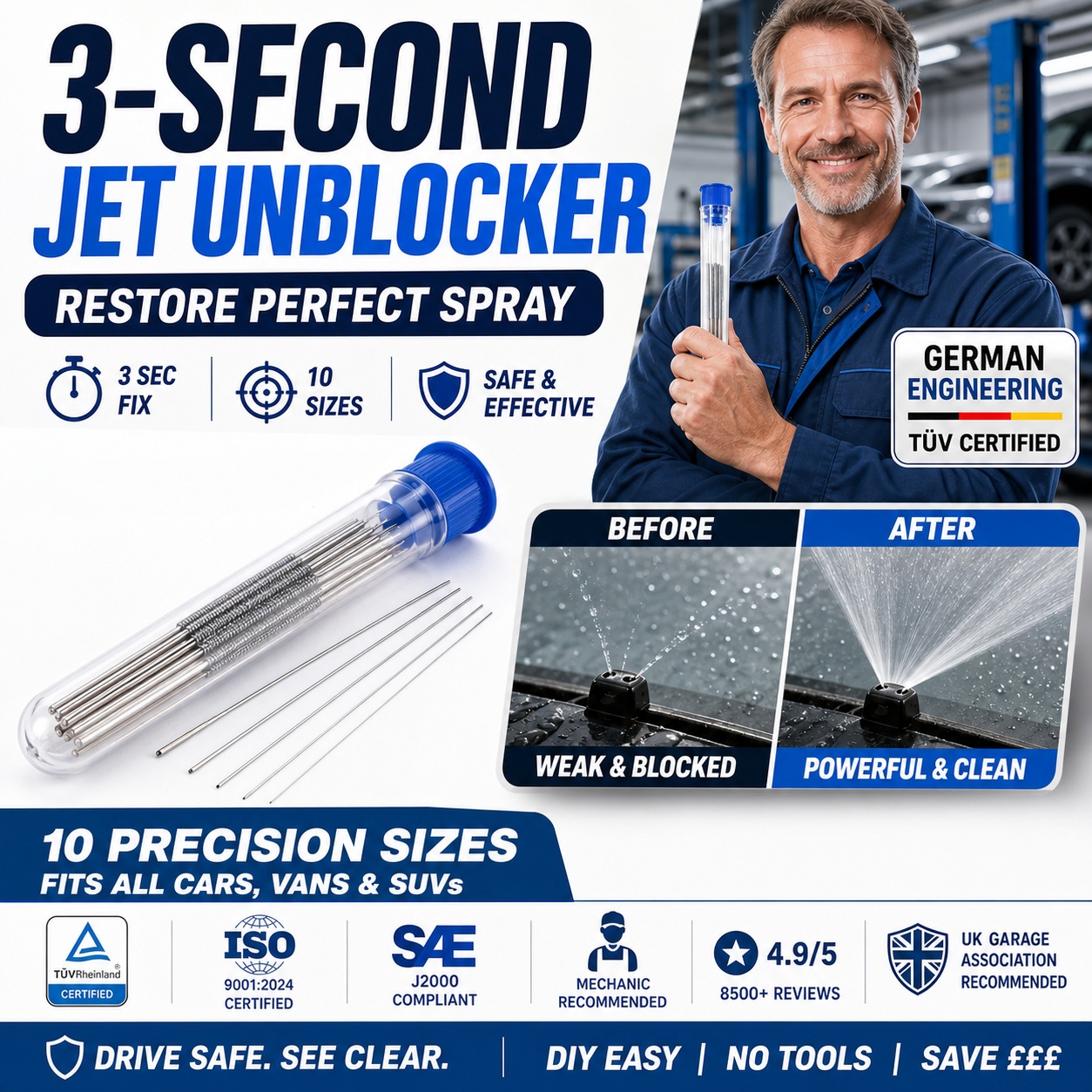 10pc Windscreen Washer Jet Unblocker Set | Universal Nozzle Cleaning Needles