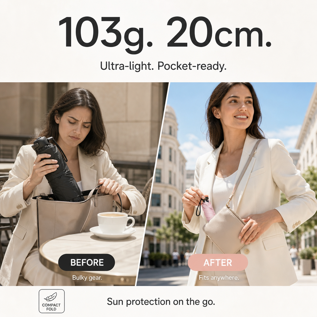 🥳2026 HOT SALE🥳💞50K+ SOLD!☂️☀️ 50% OFF! Ultra‑Light Compact Umbrella – 103g, UPF 50+, blocks 99.9% UV. Fits pocket, rain & shine. Your tiny shade! 🌂✨