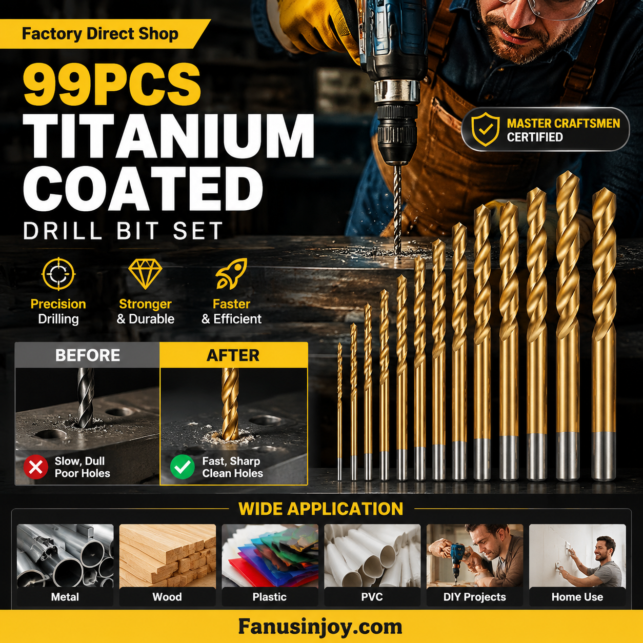 🥳2026 HOT SALE🥳💞50K+ SOLD!🛠️🧰 50% OFF! 99‑Piece Titanium Drill Bit Set – 1.5‑10mm full range, HSS titanium‑coated. Drills wood, plastic, PVC & thin metal. A must‑have for every DIYer! ⚡✨