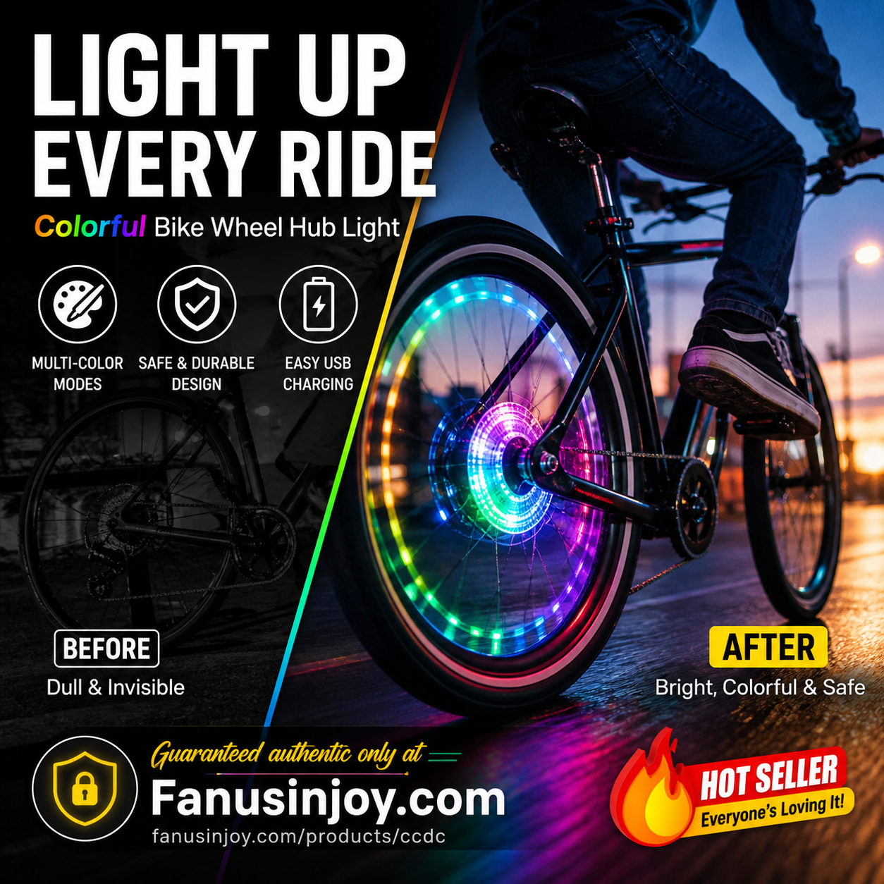 🥳2026 HOT SALE🥳💞50K+ SOLD!🚴✨ 50% OFF! Bike Wheel Hub Light – 7 vibrant colours & 18 dynamic modes. IP65 waterproof, 8‑12hr battery. Quick snap‑fit – light up your night ride! 🌙💡