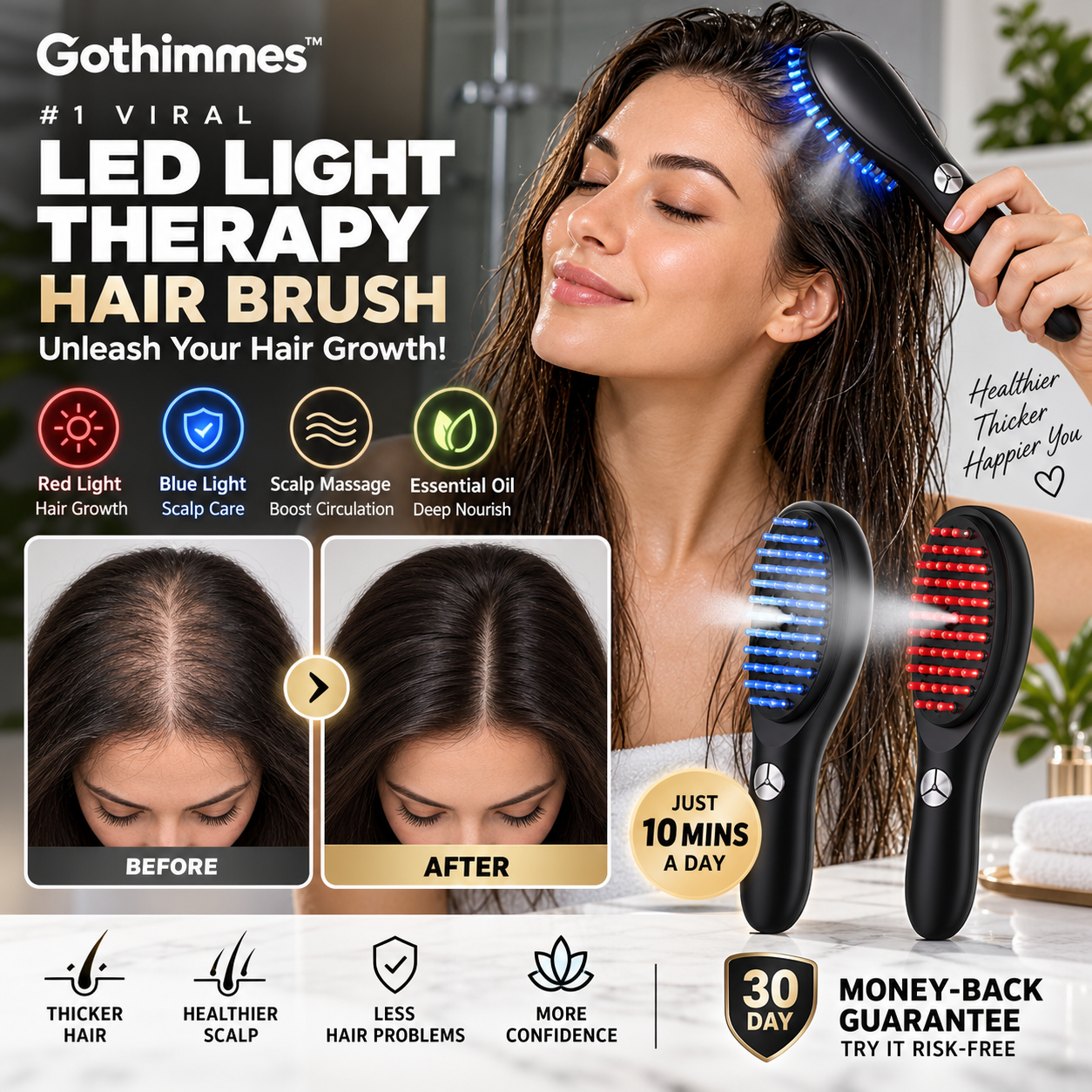 🥳2026 HOT SALE🥳💞50K+ SOLD! 💆‍♀️💡 50% OFF! #1 Viral LED Hair Brush – 4-in-1: red light stimulates follicles, blue light soothes scalp, massage boosts circulation & essential oils nourish. Just 10 mins a day – see results in 30 days! 🌿✨