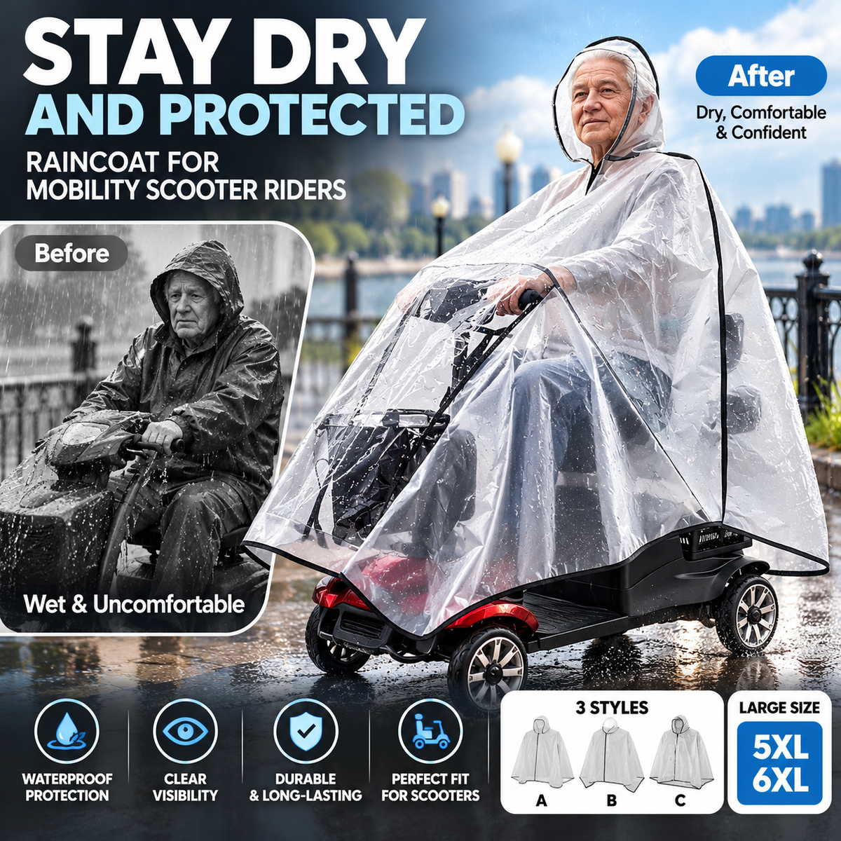 🥳2026 HOT SALE🥳💞50K+ SOLD! 🌧️♿ Waterproof Raincoat for Mobility Scooter Riders – transparent design for clear visibility, durable & sizes 5XL-6XL. Stay dry & safe on rainy rides! 🛡️✅