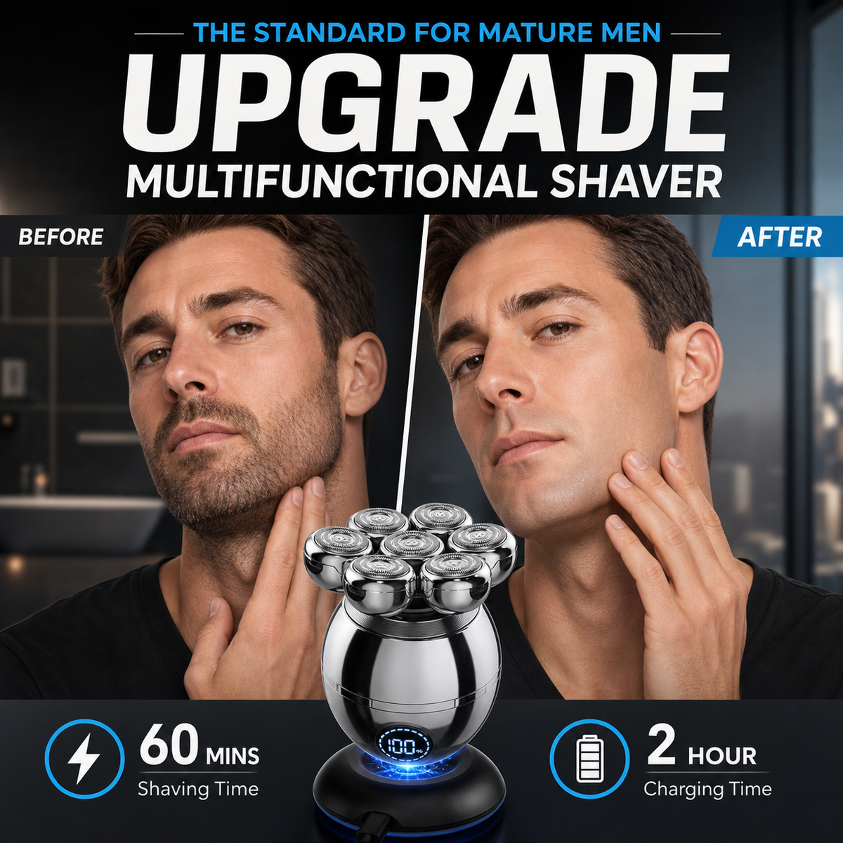 🥳2026 HOT SALE🥳💞50K+ SOLD! 🧔⚡ 50% OFF! Upgrade Multifunctional Shaver – 7D floating close shave, 5 attachments, wireless charging & LED display. Wet & dry, easy clean! 🛡️💪