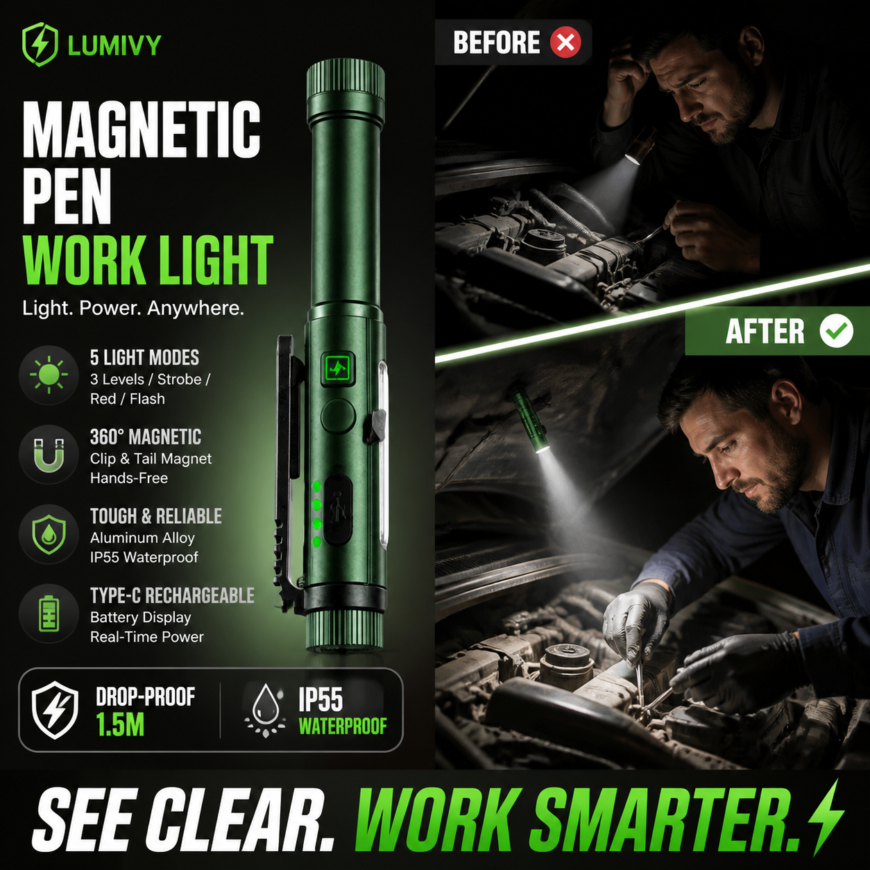 🥳2026 HOT SALE🥳💞50K+ SOLD!🔋🧰 50% OFF! Portable LED Work Torch – Type‑C rechargeable or AA battery, 600LM. Drop‑proof aluminium, IP55 – a must‑have for every toolbox! 🌈✅