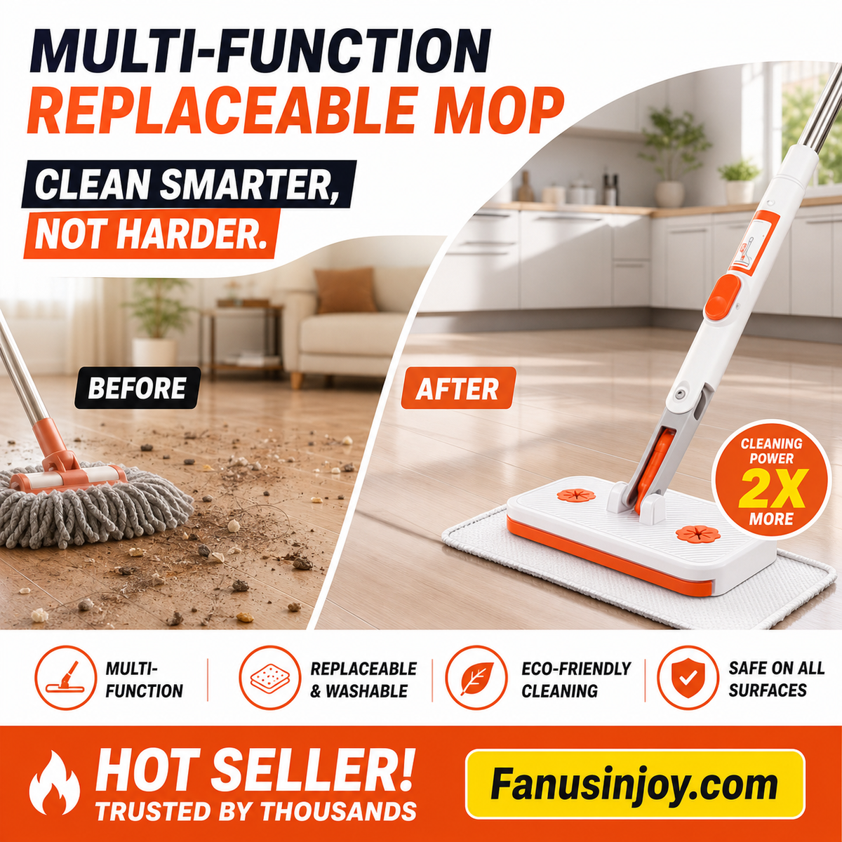 🥳2026 HOT SALE🥳💞50K+ SOLD! 🧹✨ 50% OFF! Multi-Functional Hands-Free Clip Flat Mop – One-key press opens clamps – no touching dirty cloths! Shark-tooth grip holds any wipe or towel firmly. Hygienic & hassle-free! 🧤💪