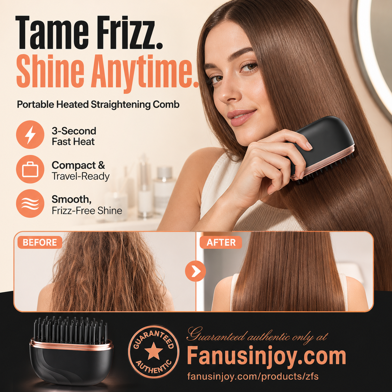 🥳2026 HOT SALE🥳💞50K+ SOLD!🔥⏰ 50% OFF! Mini Cordless Hair Straightener Comb – Heats in 3 seconds, smooths & shines any time. Plant protein coating – gentle on hair, no damage! ✨💇‍♀️