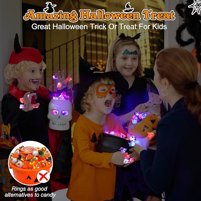 🥳2026 HOT SALE🥳💞50K+ SOLD!🎃👻 50% OFF! LED Halloween Glowing Ring – 50pcs assorted set, no repeats! Pumpkin, ghost, skull & bat shapes. Flash red & blue – perfect for trick-or-treat! 🎁✨