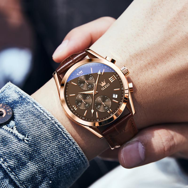 🥳2026 HOT SALE🥳💞50K+ SOLD!⌚💼 50% OFF! OLEVS Chronograph Watch – Triple‑eye, six‑hand. Genuine leather, casual elegance. Precise & reliable. 🕰️✨