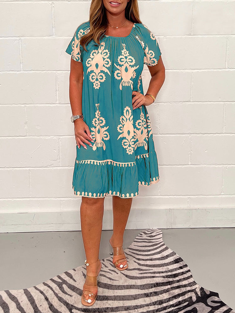 🥳2026 HOT SALE🥳💞50K+ SOLD!🏖️🌺 50% OFF! Multi-Print Square Neck Dress – Bold geometric pattern, easy pull-on style. Dress up with heels or down with flats. Effortless style. 👡🕊️