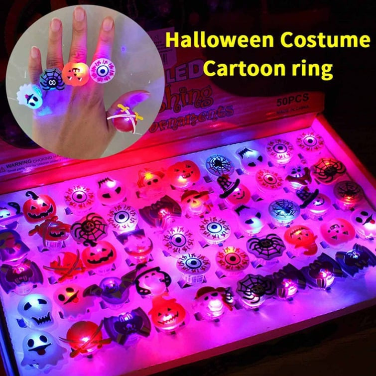 🥳2026 HOT SALE🥳💞50K+ SOLD!🎃👻 50% OFF! LED Halloween Glowing Ring – 50pcs assorted set, no repeats! Pumpkin, ghost, skull & bat shapes. Flash red & blue – perfect for trick-or-treat! 🎁✨