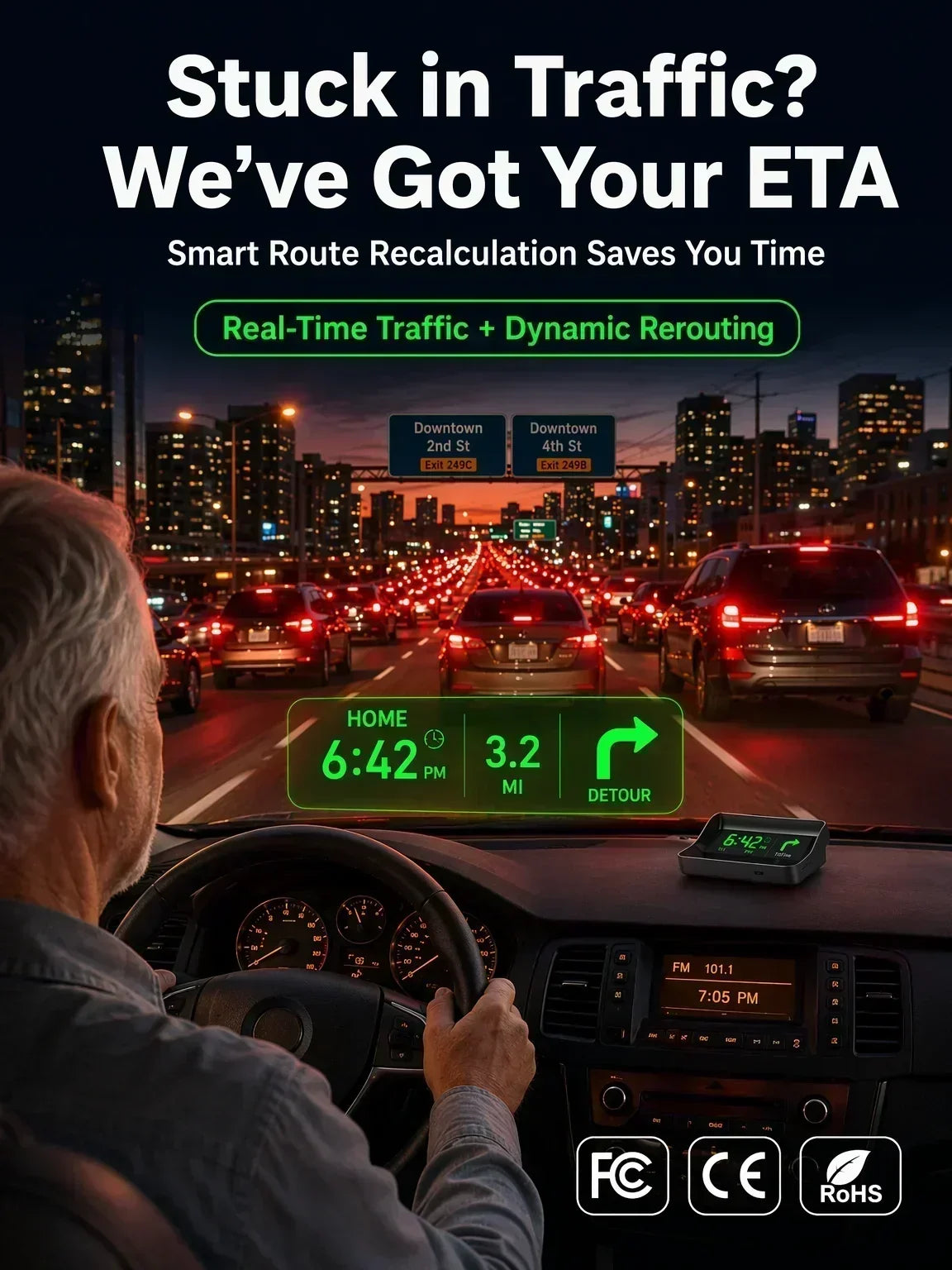 🥳2026 HOT SALE🥳💞50K+ SOLD!🚗⚡ 50% OFF! HUD Car GPS Speedometer – Traffic light countdown & red light camera alerts. Speed & direction on windscreen – no more looking down! 🛡️✨