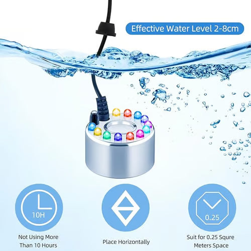 🥳2026 HOT SALE🥳💞50K+ SOLD! 🎃✨ 50% OFF! 12-LED Ultrasonic Mist Maker Fogger – Creates cool mist & colourful lights for Halloween décor, humidifiers & fountains. Quiet operation – just plug & play! 👻💧