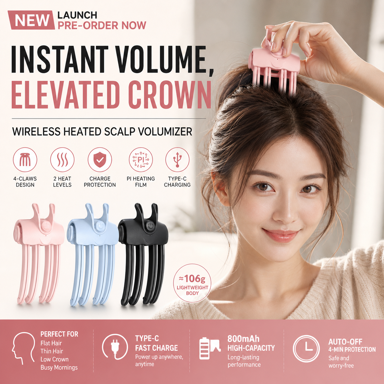🥳2026 HOT SALE🥳💞50K+ SOLD!💨🪄 50% OFF! Wireless Heated Root Lift Clip – Salon‑style crown volume for fine, flat hair. No backcombing, no damage – just clip, heat & go! 🌀✨