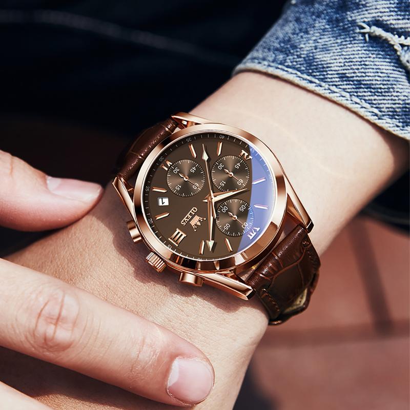 🥳2026 HOT SALE🥳💞50K+ SOLD!⌚💼 50% OFF! OLEVS Chronograph Watch – Triple‑eye, six‑hand. Genuine leather, casual elegance. Precise & reliable. 🕰️✨