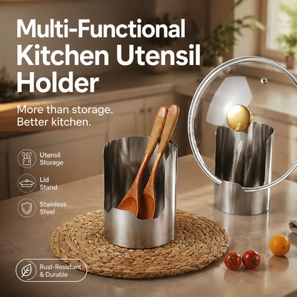 🥳2026 HOT SALE🥳💞50K+ SOLD! 🍳🧺 50% OFF! Kitchen Utensil Holder – holds pot lids, spatulas & cutting boards upright. Thickened stainless steel – stable, no tipping. Saves counter space – no more messy worktops! ✨🏠