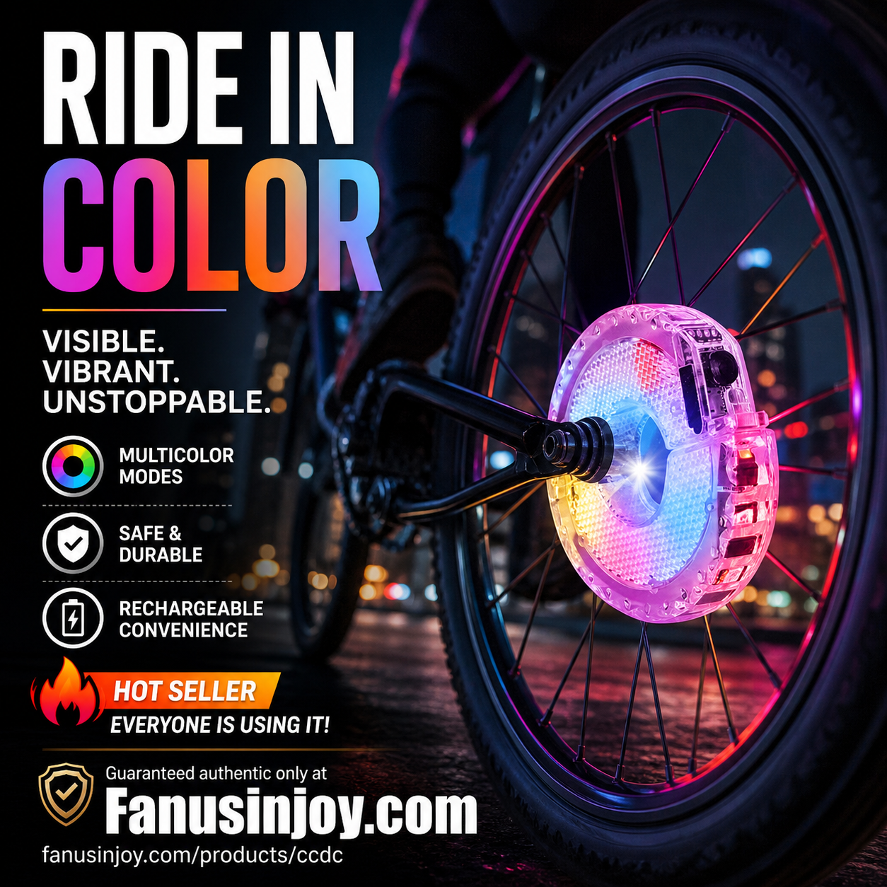 🥳2026 HOT SALE🥳💞50K+ SOLD!🚴✨ 50% OFF! Bike Wheel Hub Light – 7 vibrant colours & 18 dynamic modes. IP65 waterproof, 8‑12hr battery. Quick snap‑fit – light up your night ride! 🌙💡