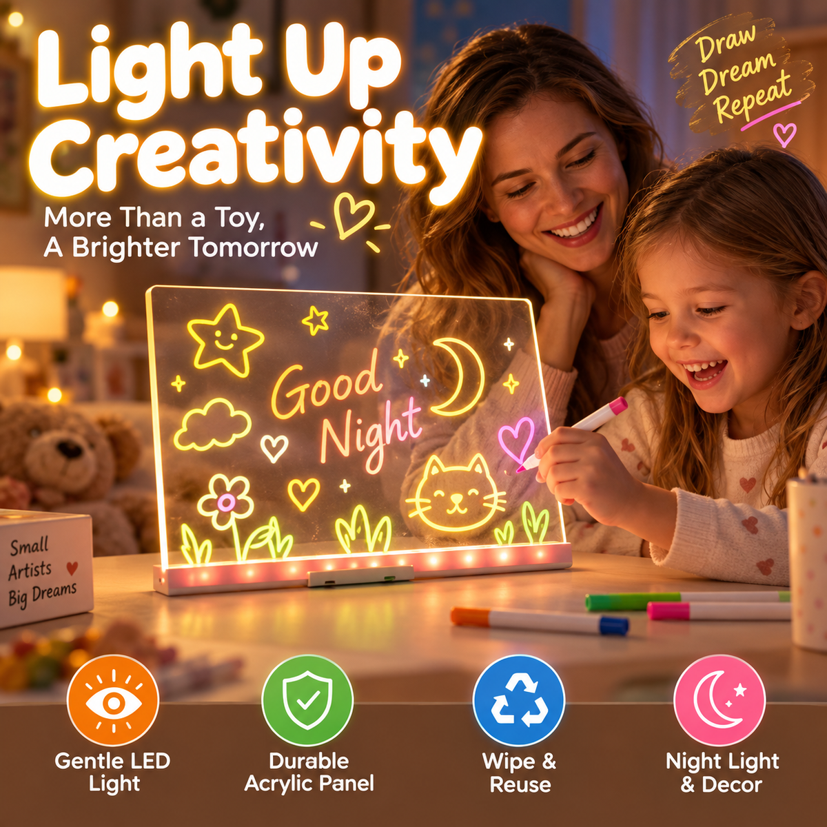 🥳2026 HOT SALE🥳💞50K+ SOLD! 🎨✨ 50% OFF! Kids DIY Illuminated Erasable Drawing Board – soft LED, reusable acrylic, doubles as night light. Endless creative fun! 🛡️💚