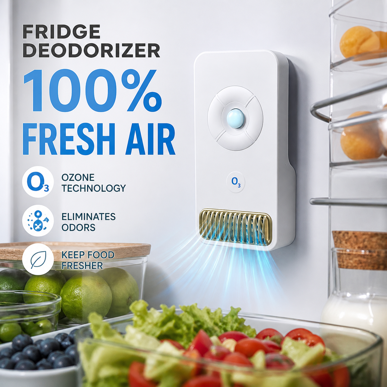 🥳2026 HOT SALE🥳💞50K+ SOLD! 🔋🧊 50% OFF! Electronic Refrigerator Odor Eliminator – Ozone & negative ion tech eliminates odours, kills 99.9% bacteria & extends food freshness. USB rechargeable – no filters needed! 🛡️✨