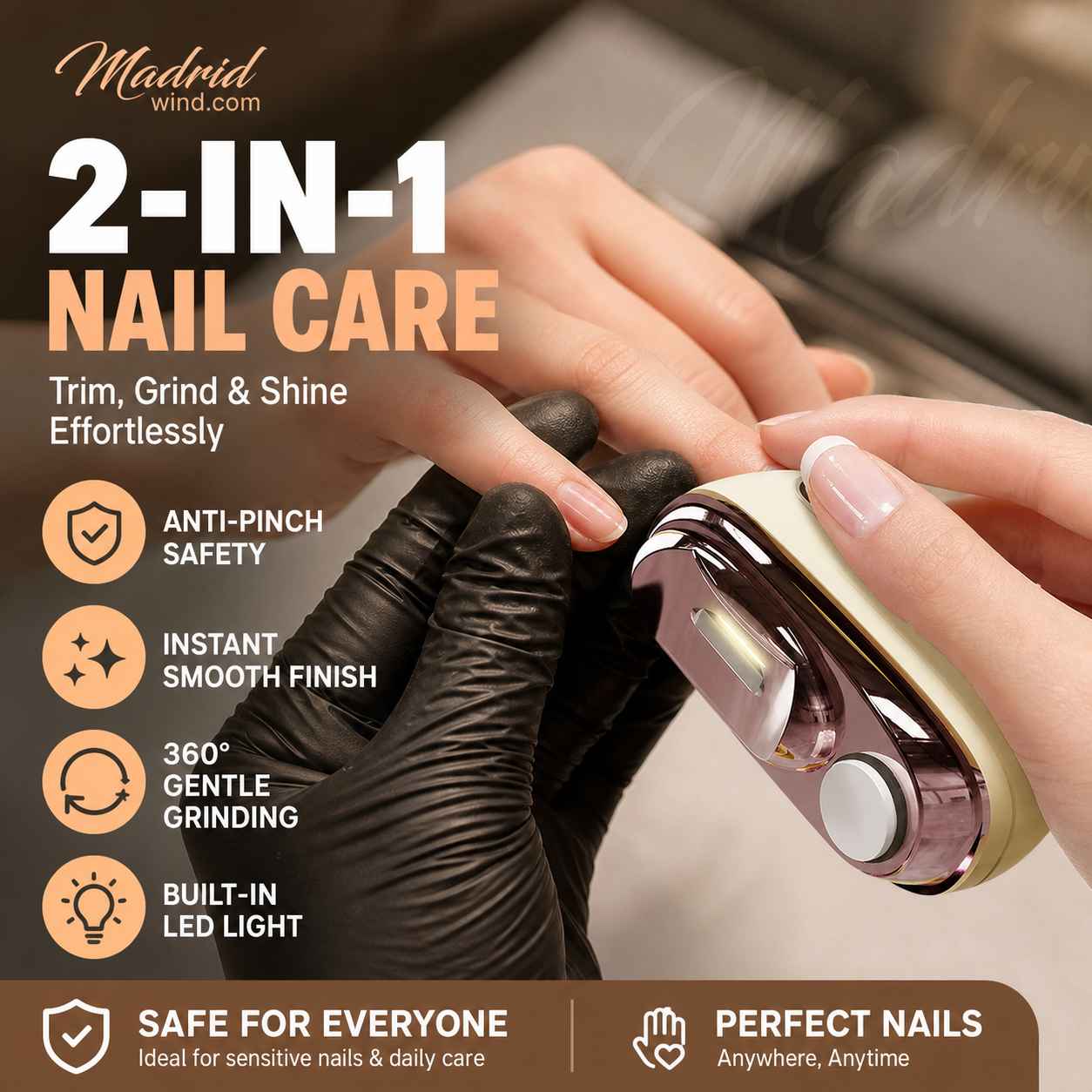 🥳2026 HOT SALE🥳💞50K+ SOLD!💅🛡️ 50% OFF! 2‑in‑1 Electric Nail Clipper & Polisher – Anti‑pinch safety stops on contact. LED light for clear view – safe for kids & seniors! ✨👵