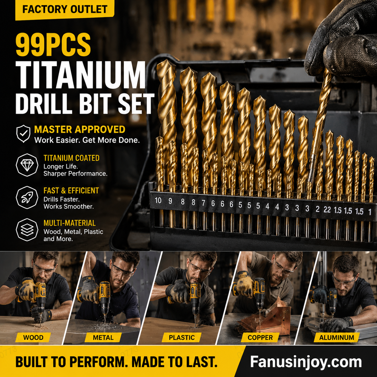 🥳2026 HOT SALE🥳💞50K+ SOLD!🛠️🧰 50% OFF! 99‑Piece Titanium Drill Bit Set – 1.5‑10mm full range, HSS titanium‑coated. Drills wood, plastic, PVC & thin metal. A must‑have for every DIYer! ⚡✨