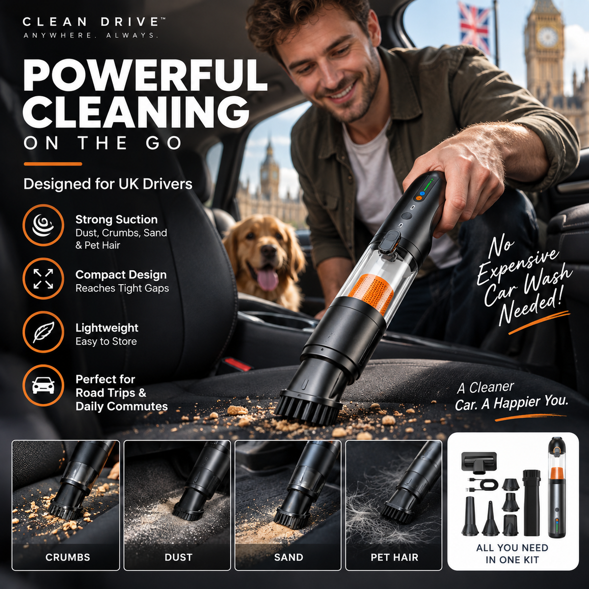 🥳2026 HOT SALE🥳💞50K+ SOLD! 🚗💨 50% OFF! Portable Handheld Car Vacuum – 120W cordless, 20000Pa suction, 2-in-1 vacuum & blower. Lightweight 470g, quiet 50dB. Deep clean cars & home! 🛡️✅