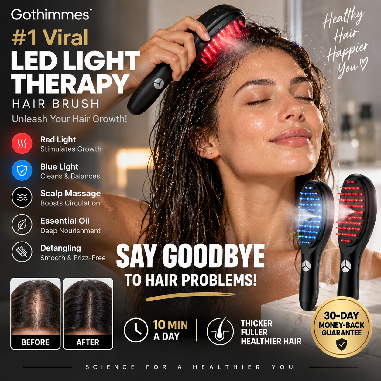 🥳2026 HOT SALE🥳💞50K+ SOLD! 💆‍♀️💡 50% OFF! #1 Viral LED Hair Brush – 4-in-1: red light stimulates follicles, blue light soothes scalp, massage boosts circulation & essential oils nourish. Just 10 mins a day – see results in 30 days! 🌿✨