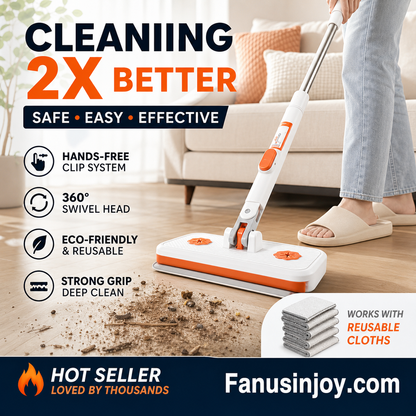 🥳2026 HOT SALE🥳💞50K+ SOLD! 🧹✨ 50% OFF! Multi-Functional Hands-Free Clip Flat Mop – One-key press opens clamps – no touching dirty cloths! Shark-tooth grip holds any wipe or towel firmly. Hygienic & hassle-free! 🧤💪