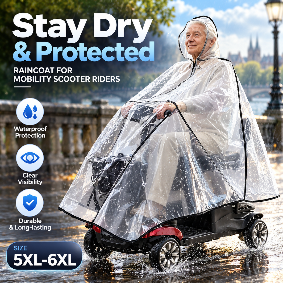 🥳2026 HOT SALE🥳💞50K+ SOLD! 🌧️♿ Waterproof Raincoat for Mobility Scooter Riders – transparent design for clear visibility, durable & sizes 5XL-6XL. Stay dry & safe on rainy rides! 🛡️✅