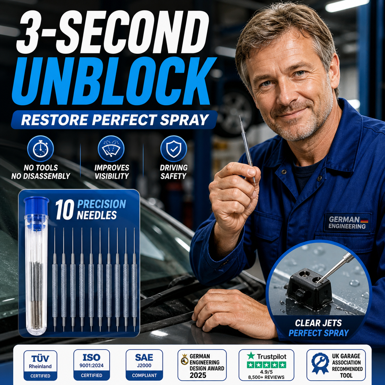 10pc Windscreen Washer Jet Unblocker Set | Universal Nozzle Cleaning Needles