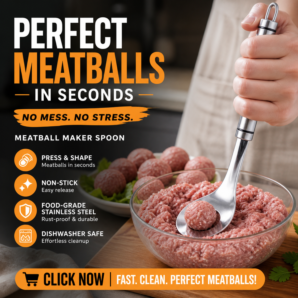 🥳2026 HOT SALE🥳💞50K+ SOLD! 🥩🍴 BUY 1 GET 1 FREE + 50% OFF! Meatball Spoon – Non‑stick, scoop & drain in one. No more messy hands – perfect meatballs in seconds! Only £6.99 – a must‑have kitchen gadget! 🎁✨