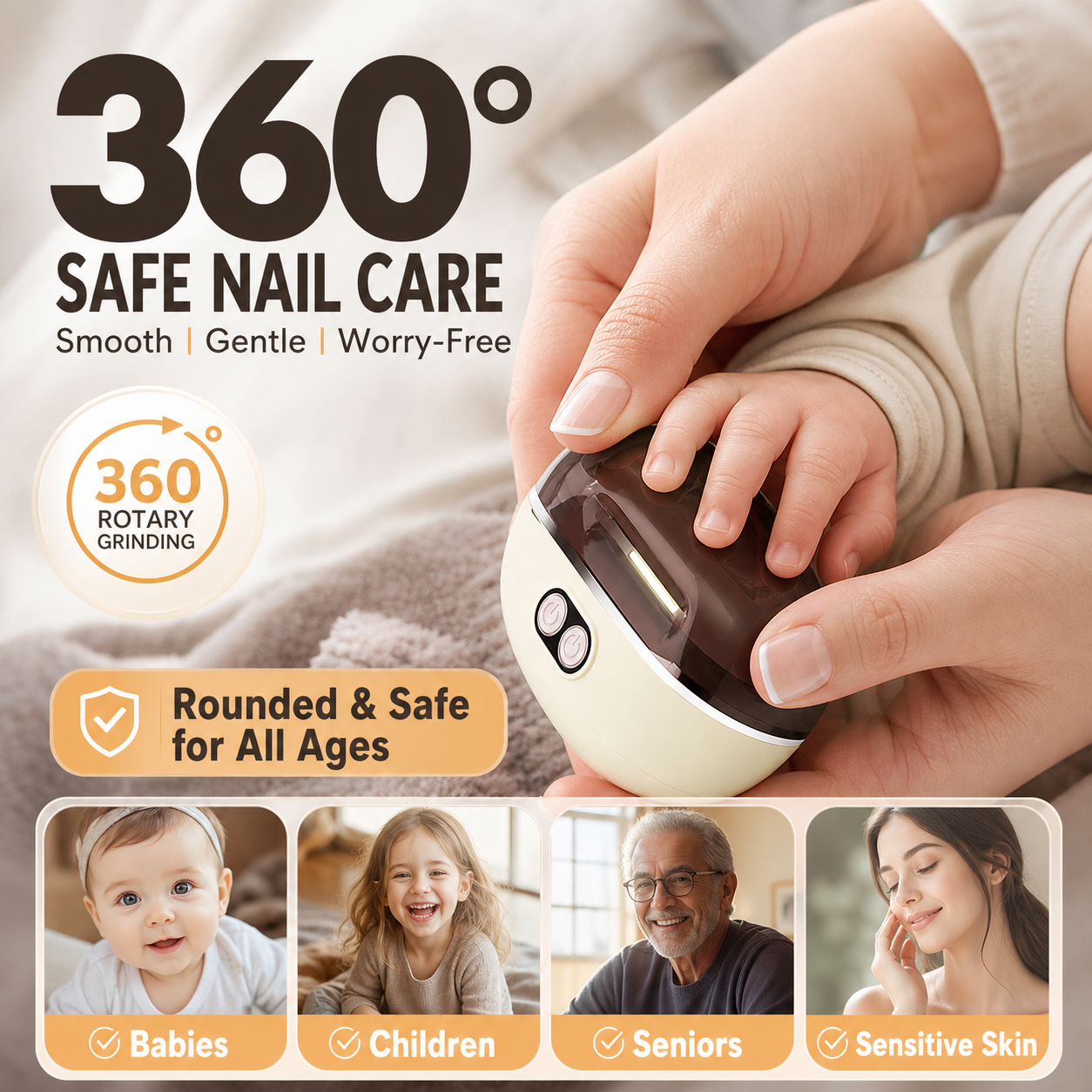 🥳2026 HOT SALE🥳💞50K+ SOLD!💅🛡️ 50% OFF! 2‑in‑1 Electric Nail Clipper & Polisher – Anti‑pinch safety stops on contact. LED light for clear view – safe for kids & seniors! ✨👵