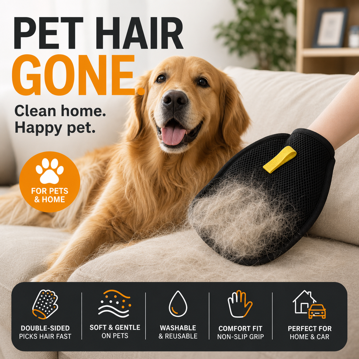 🥳2026 HOT SALE🥳💞50K+ SOLD! 🐾🧤 Pet Hair Remover Gloves – double-sided silicone bristles grab fur from sofas, clothes & carpets in seconds. Massages your pet while collecting loose hair – no more sticky rollers! 🧹✨