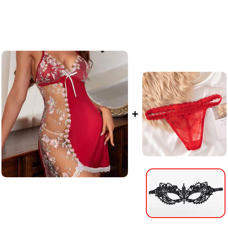 🥳2026 HOT SALE🥳💞50K+ SOLD!💥👗🎀 50% OFF! Lace Erotic Lingerie Nightgown – Sheer printed lace, deep V-neck. Adjustable straps for comfy fit. Add a touch of romance to your night. 🌙✨