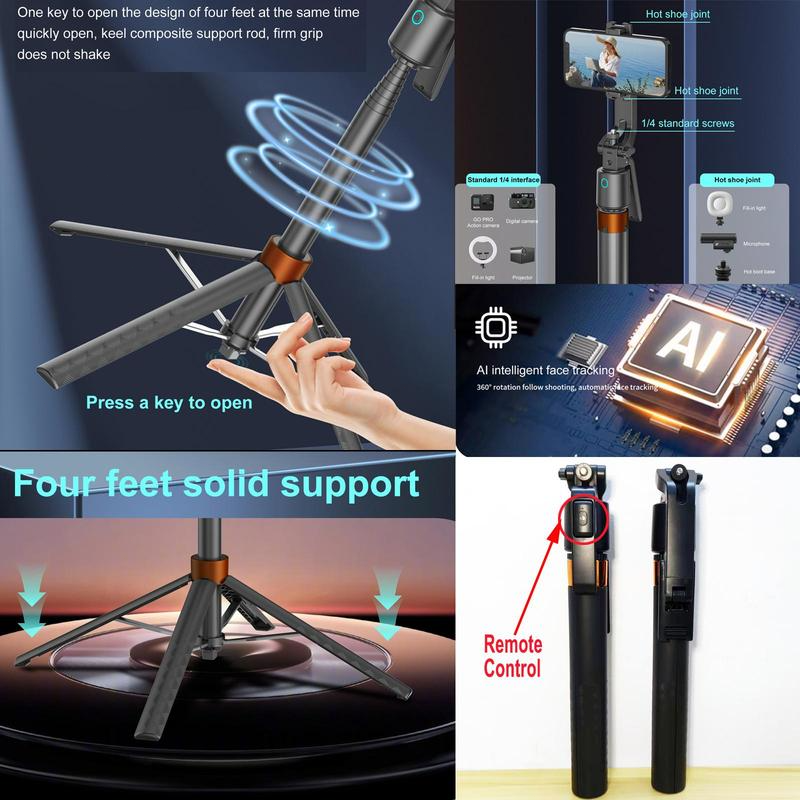 🥳2026 HOT SALE🥳💞50K+ SOLD! 📱🤳 50% OFF! 180cm Smart Face-Tracking Selfie Stick – 360° auto follow, dual fill lights & built-in camera. Stay in frame for live streaming & videos! 🛡️✅