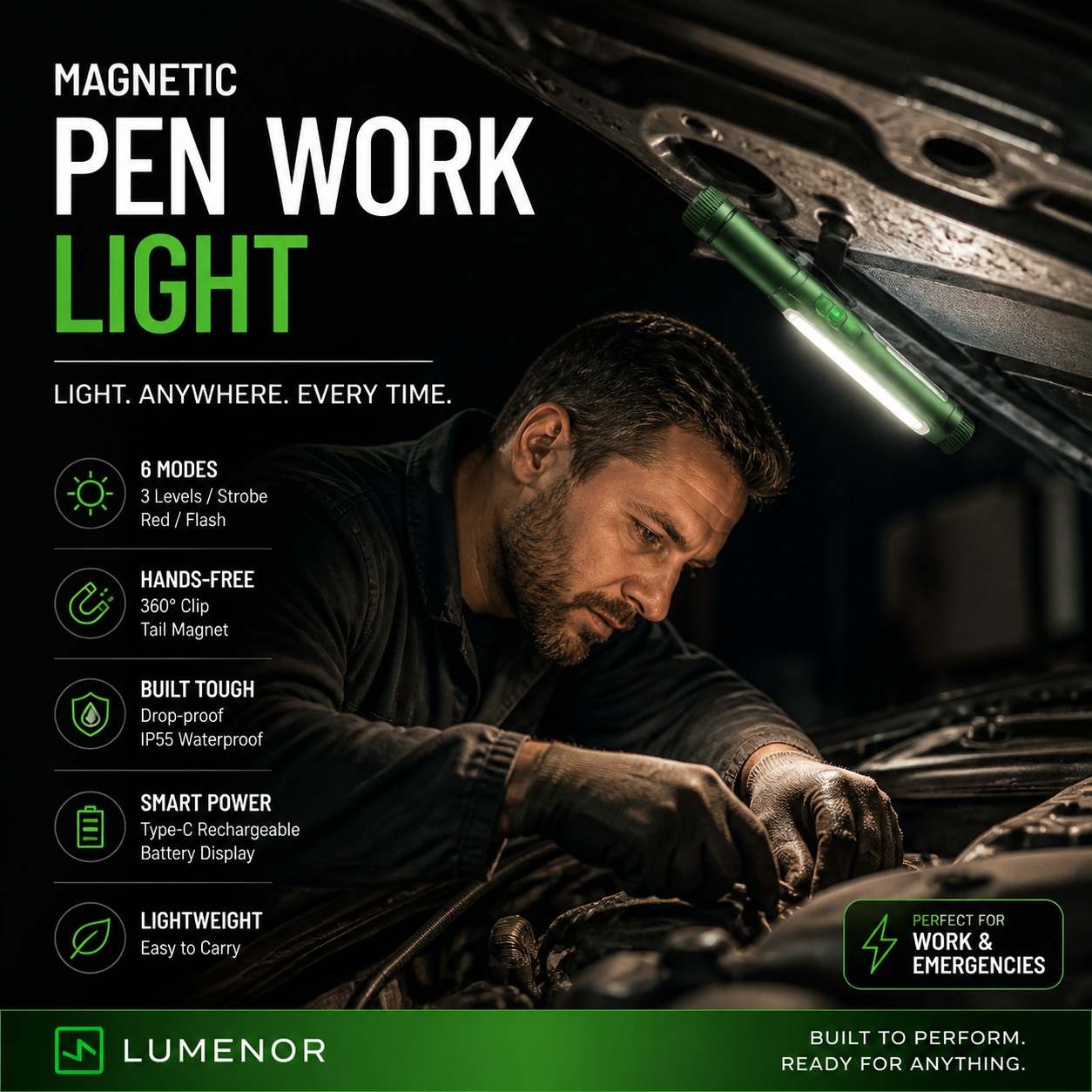 🥳2026 HOT SALE🥳💞50K+ SOLD!🔋🧰 50% OFF! Portable LED Work Torch – Type‑C rechargeable or AA battery, 600LM. Drop‑proof aluminium, IP55 – a must‑have for every toolbox! 🌈✅